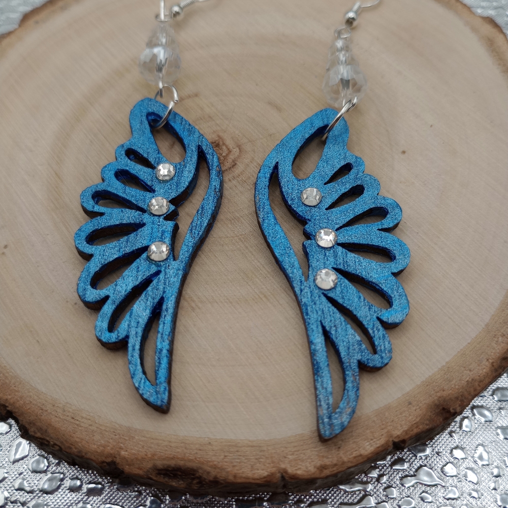 Blue Winged Earrings with Crystal Accents